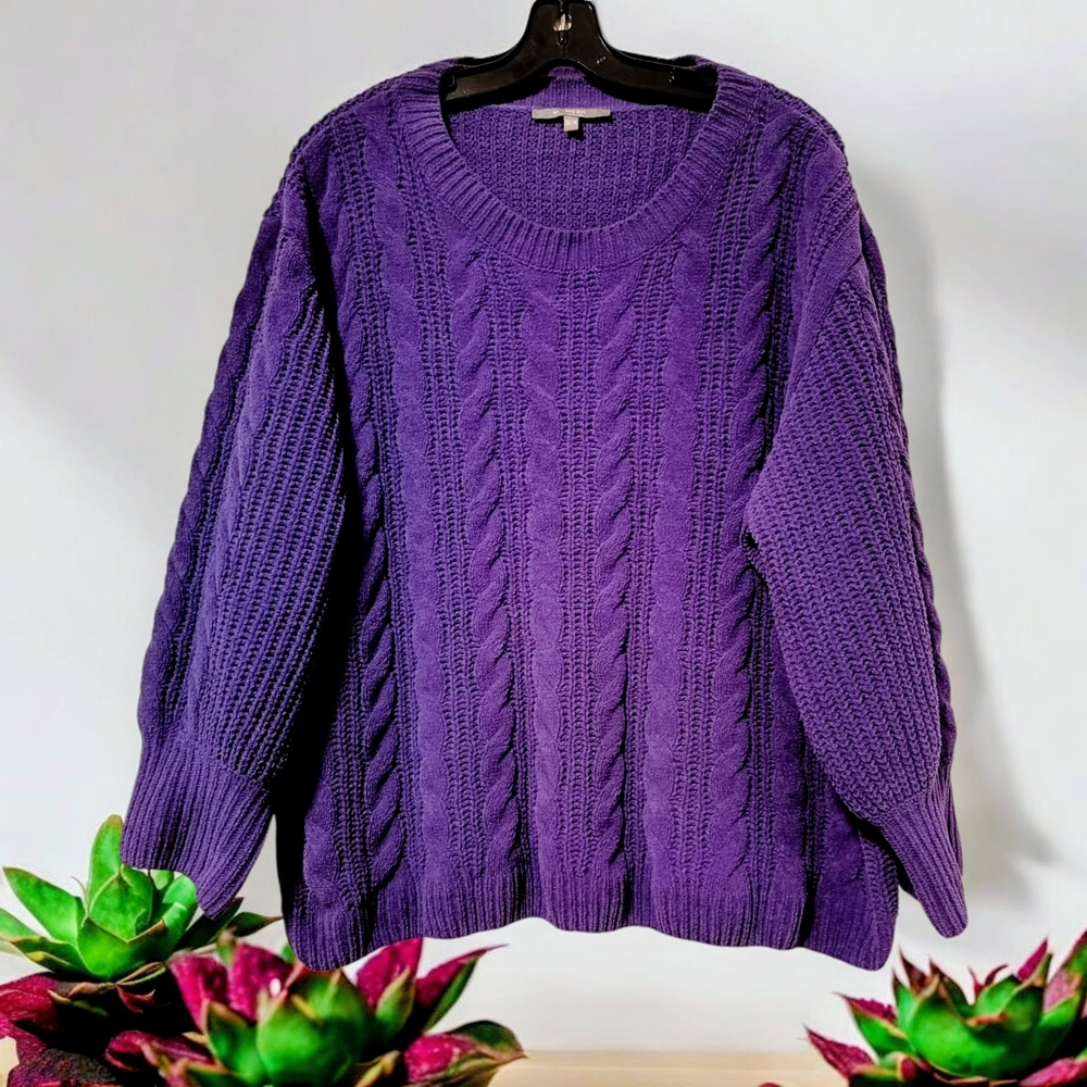 1X💜MEEK Sweater Vibrant Purple Cable Knit